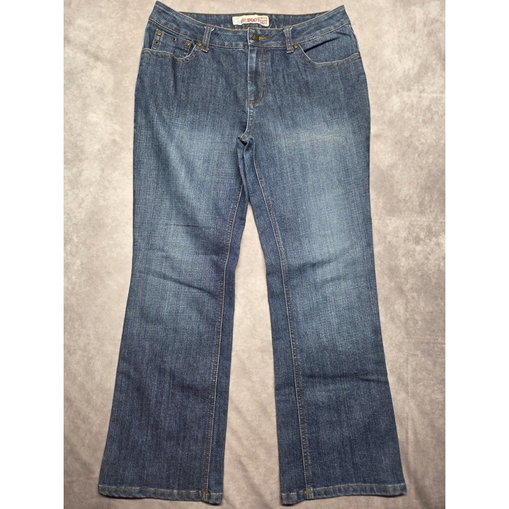 Faded Glory Jeans Sz 12 Petite Boot Cut Stretch Mid Rise Blue 90's Flap Pockets